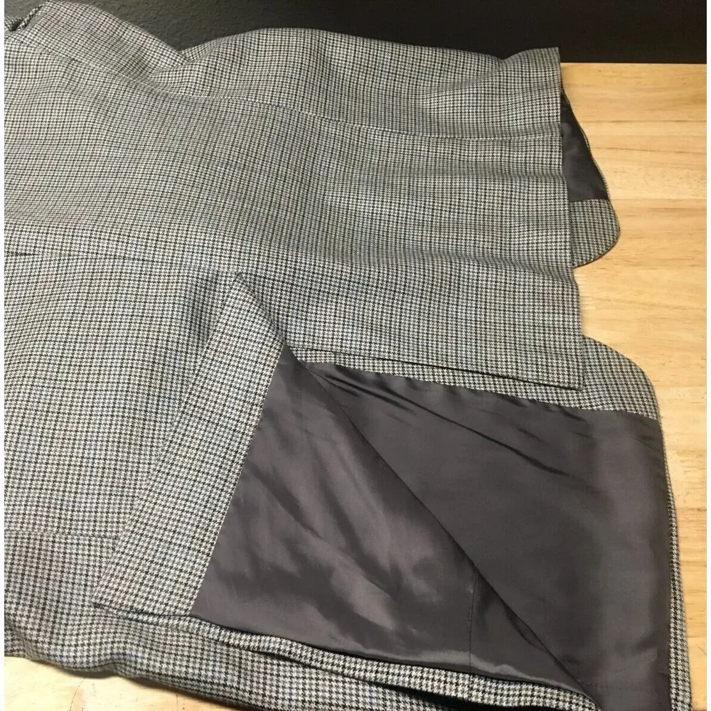 Mens Ralph Lauren Gray Houndstooth Jacket‎ 2 Button Size 46 R Silk Wool Blend
